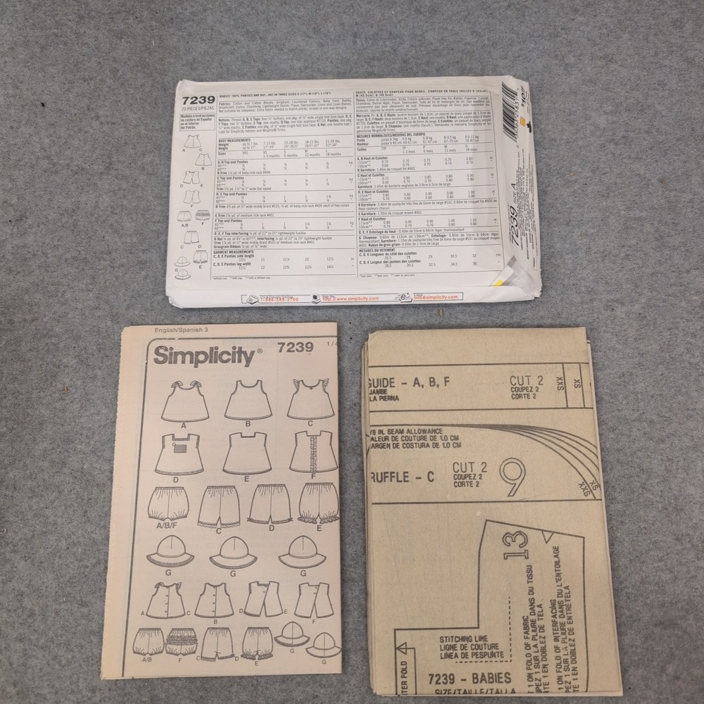 Simplicity 7239 Baby Toddler Sewing Pattern Tops Panties Hat Size XXS-L VG - Picture 2 of 2